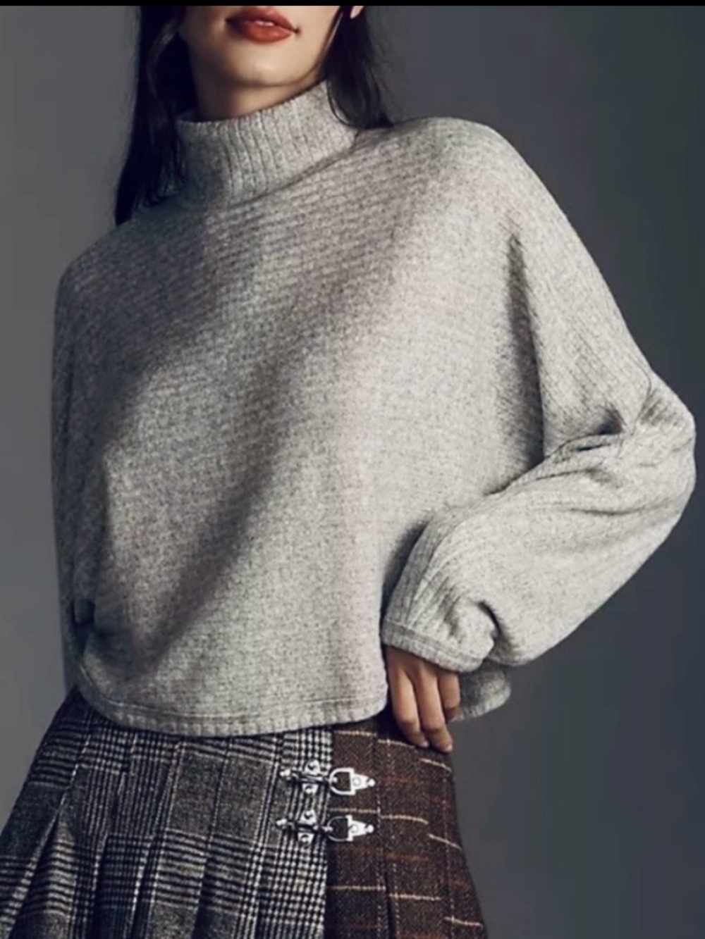Anthropologie Pilcro Gray Cozy Ribbed Turtleneck Batwing Pullover Large NWT